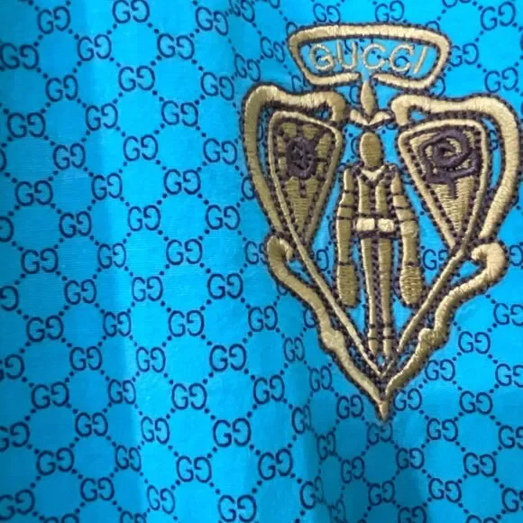 GUCCI Men’s blue Long Sleeve Button Up Embroidered Cotton Shirt Size S Italy - Picture 2 of 14